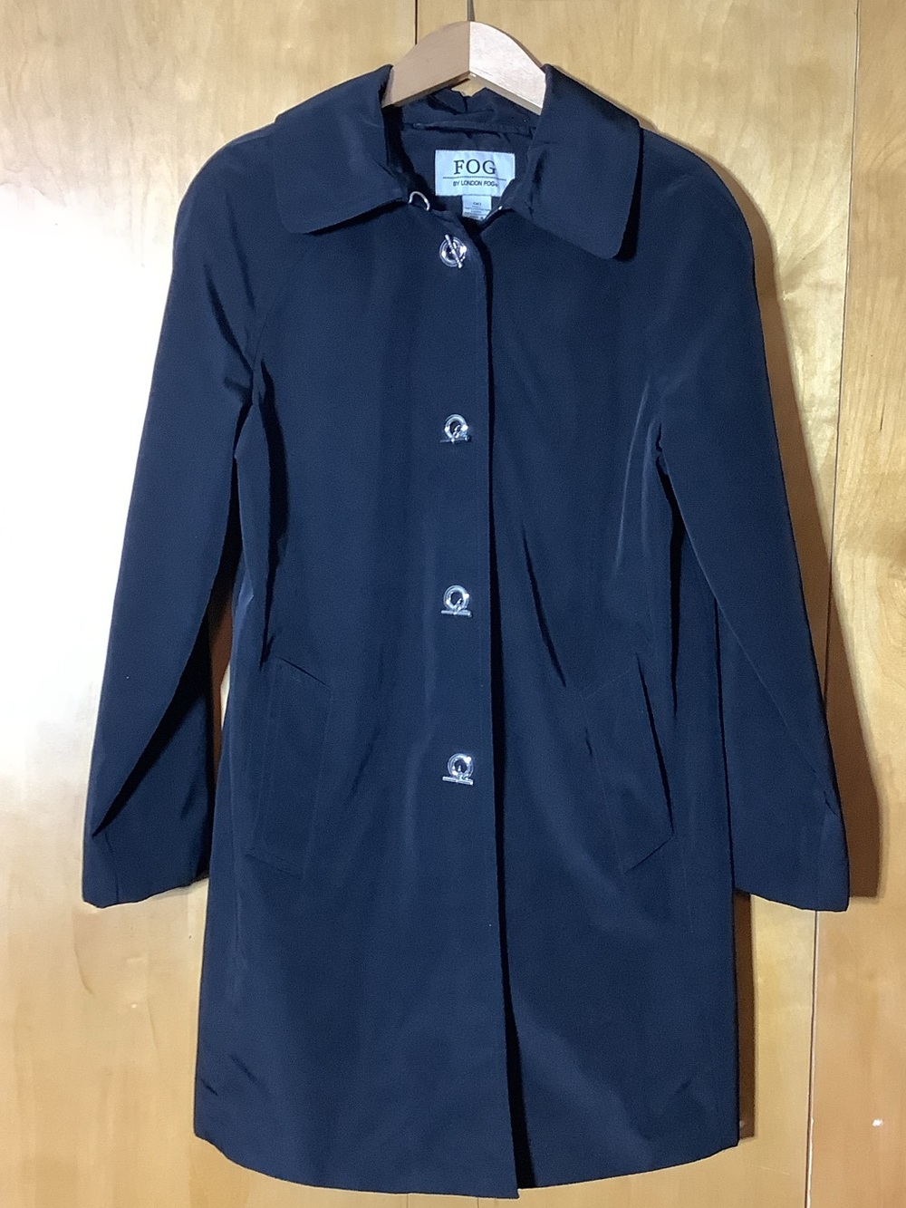 London Fog black all weather raincoat, size medium